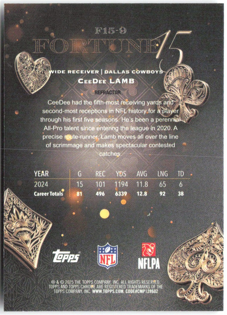 CeeDee Lamb Topps Chrome - Fortune 15 Refractor F15-9 2025 Dallas Cowboys