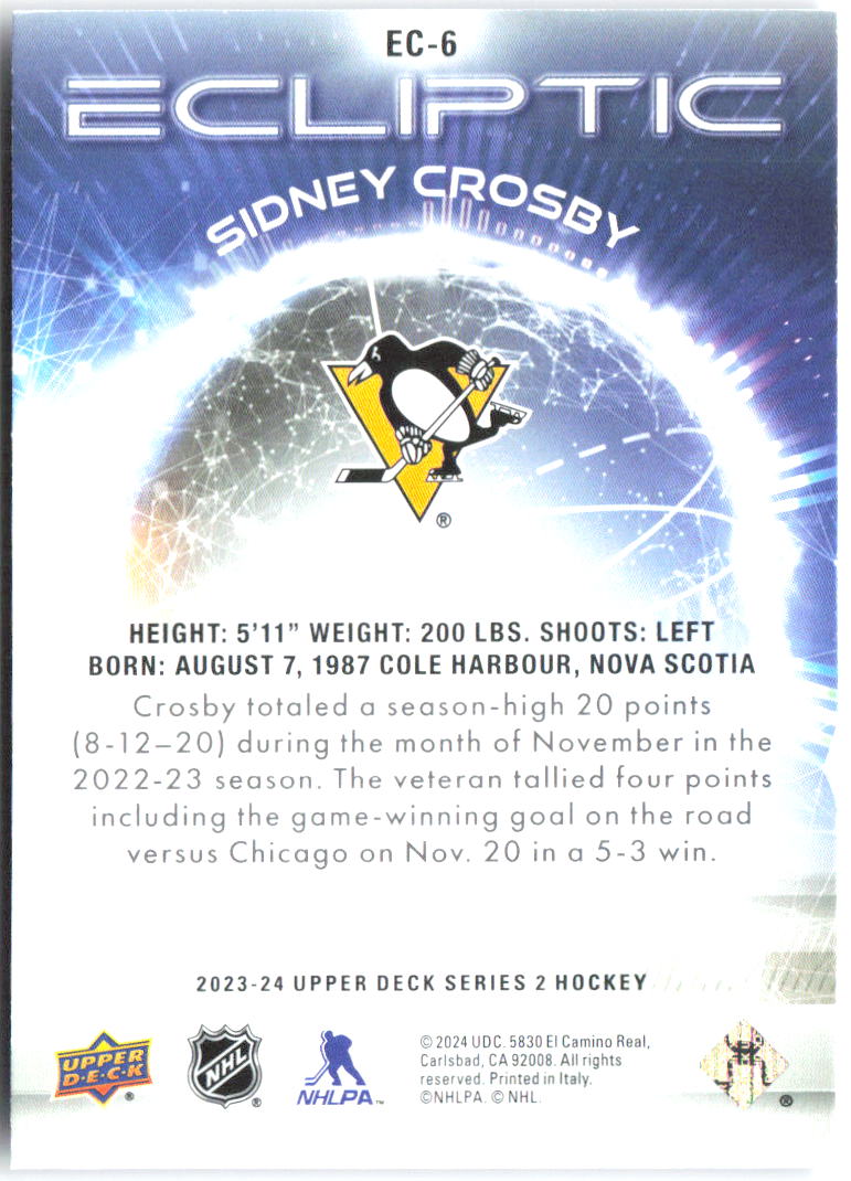 Sidney Crosby Upper Deck - Ecliptic EC-6 2023-24 Pittsburgh Penguins