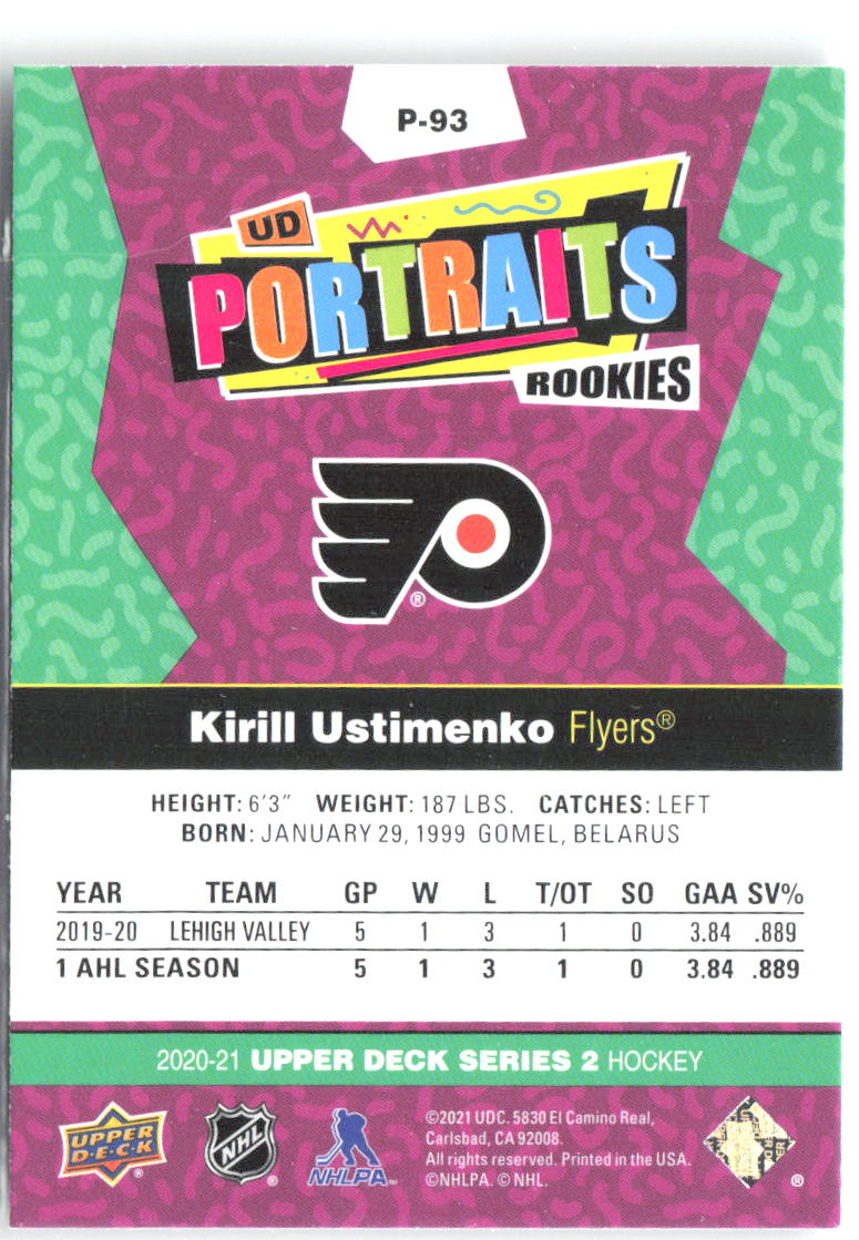 Kirill Ustimenko Upper Deck - UD Portraits P-93 2020-21 Philadelphia Flyers