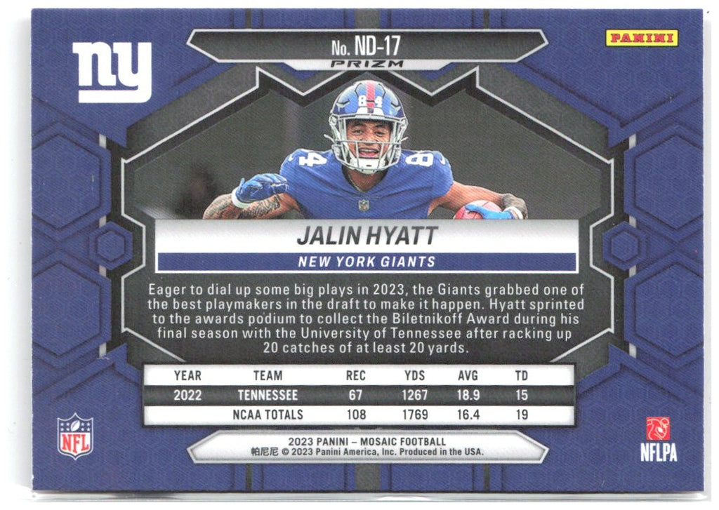 Jalin Hyatt Panini Mosaic - Camo Pink Mosaic ND-17 2023 New York Giants