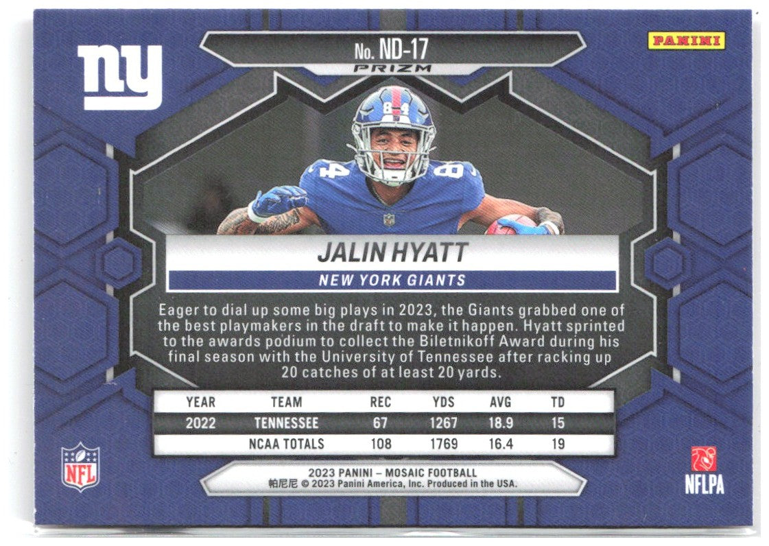 Jalin Hyatt Panini Mosaic - Camo Pink Mosaic ND-17 2023 New York Giants