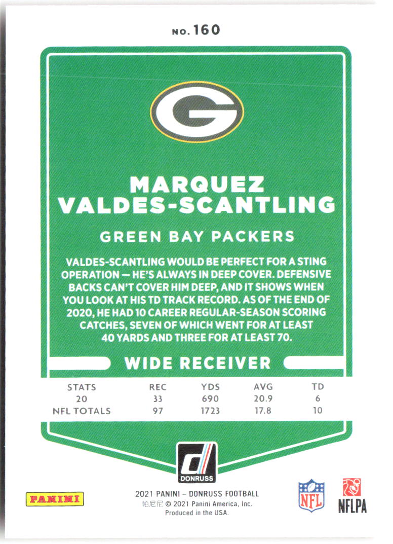 Marquez Valdes-Scantling Donruss - Press Proof Red 160 2021 Green Bay Packers