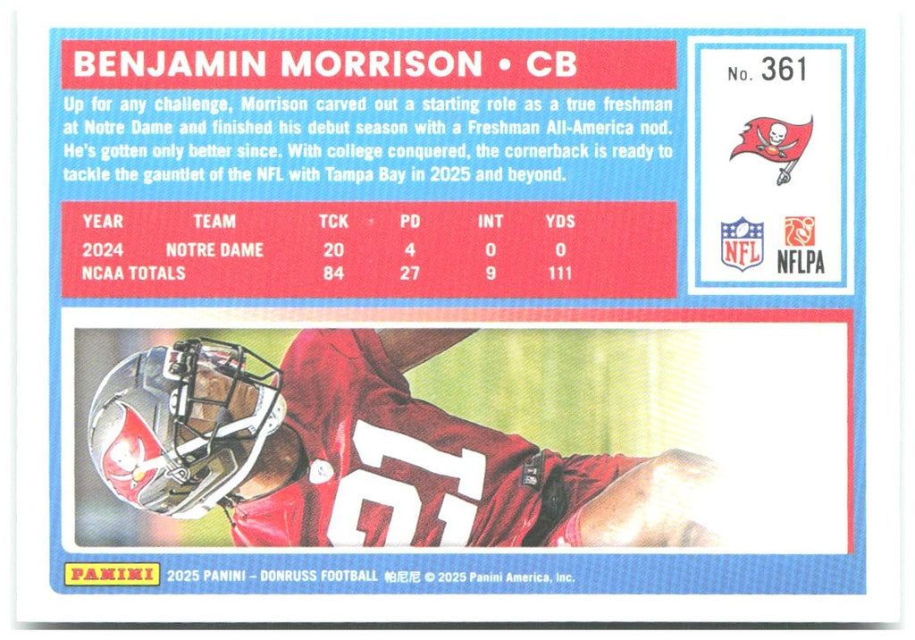 Benjamin Morrison Donruss - Press Proofs Green 361 2025 Tampa Bay Buccaneers