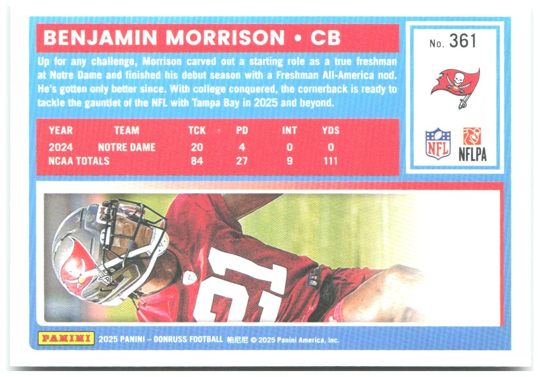 Benjamin Morrison Donruss - Press Proofs Green 361 2025 Tampa Bay Buccaneers