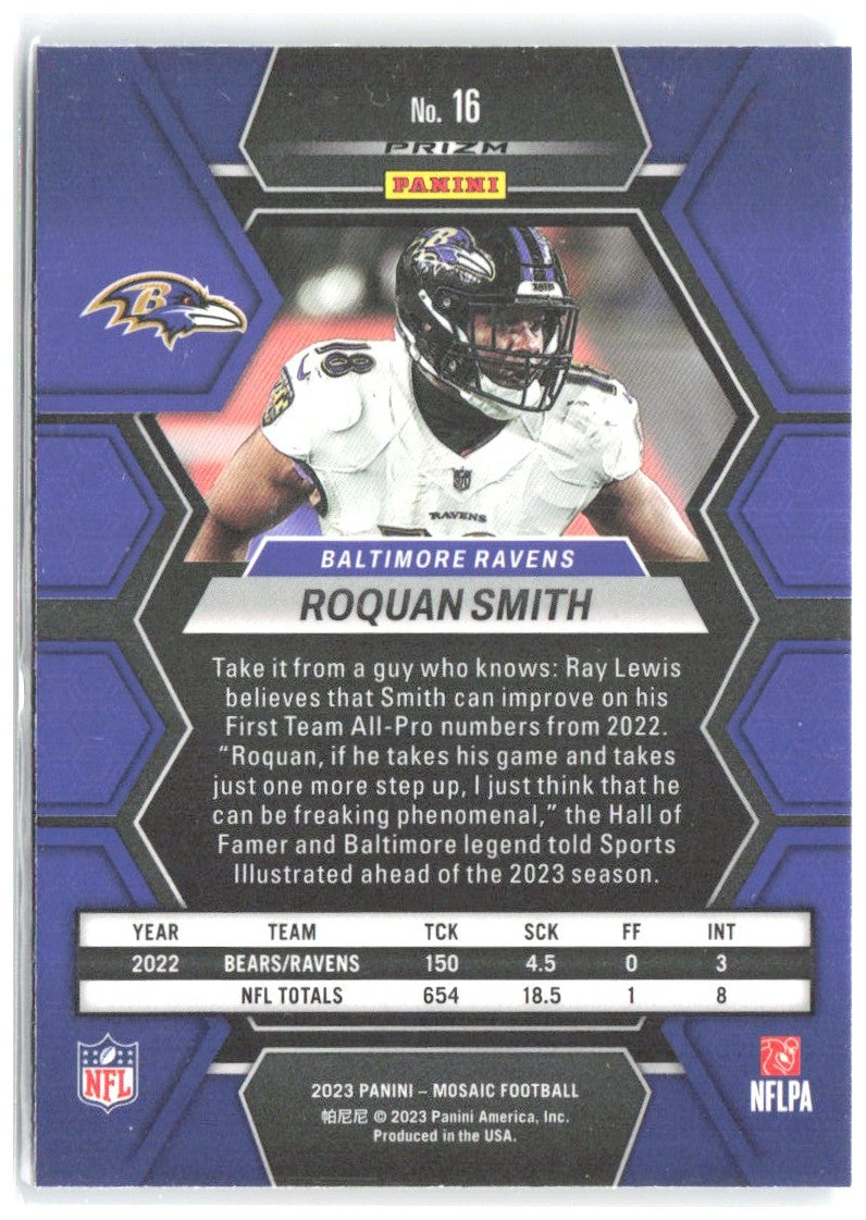 Roquan Smith Panini Mosaic - Reactive Blue Mosaic 16 2023 Baltimore Ravens