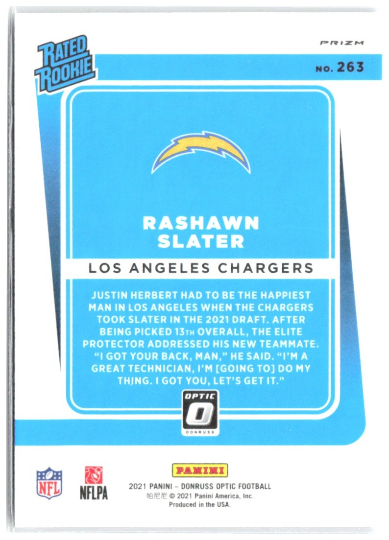 Rashawn Slater Donruss Optic - Purple Shock 263 2021 Los Angeles Chargers