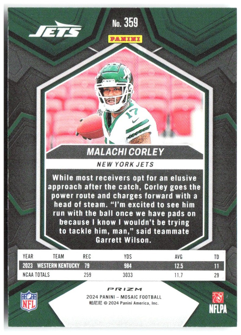Malachi Corley Panini Mosaic - Silver 359 2024 New York Jets
