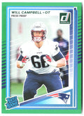 Will Campbell Donruss - Press Proofs Green 345 2025 New England Patriots