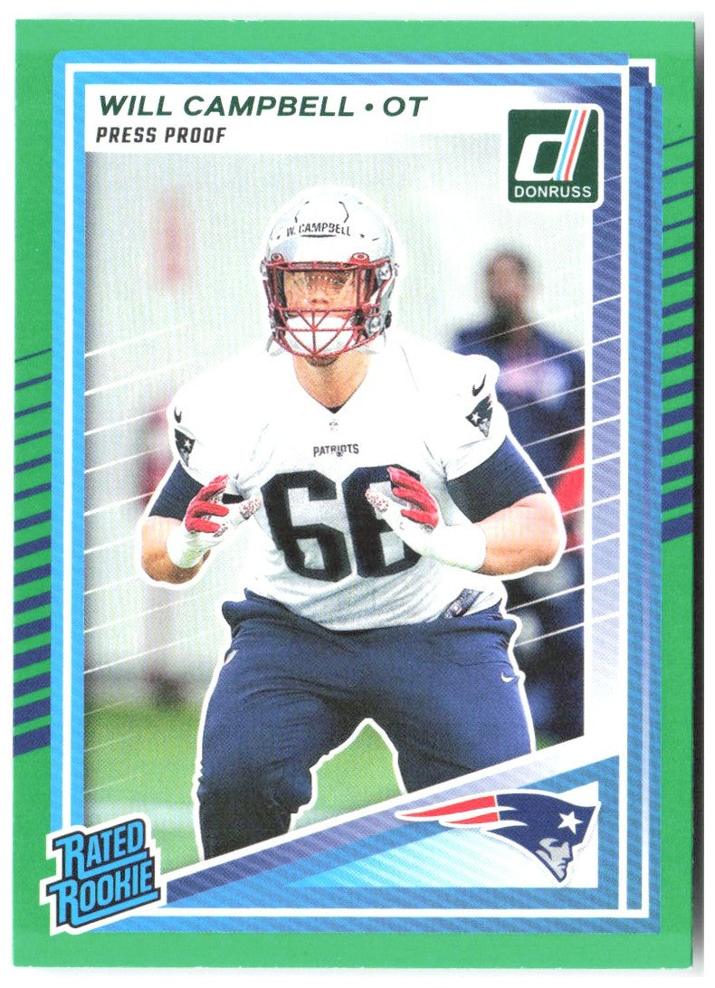 Will Campbell Donruss - Press Proofs Green 345 2025 New England Patriots