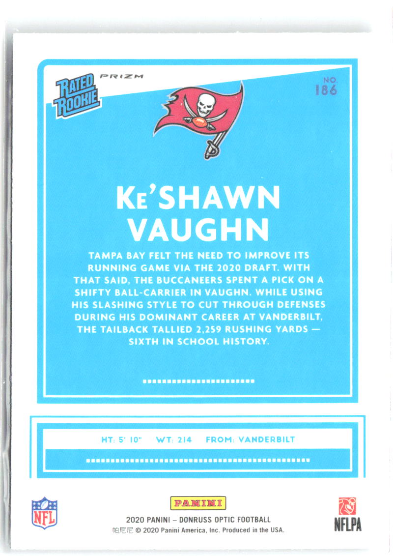 Ke'Shawn Vaughn Donruss Optic - Holo 186 2020 Tampa Bay Buccaneers