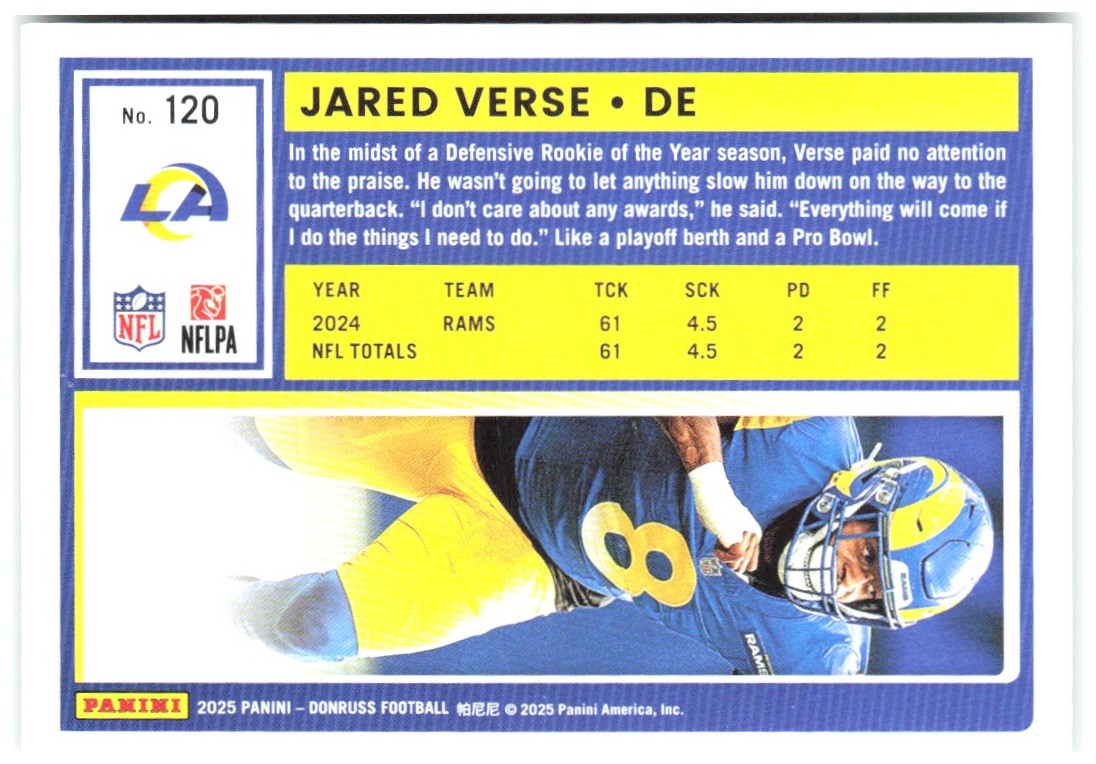 Jared Verse Donruss - Press Proofs Green 120 2025 Los Angeles Rams
