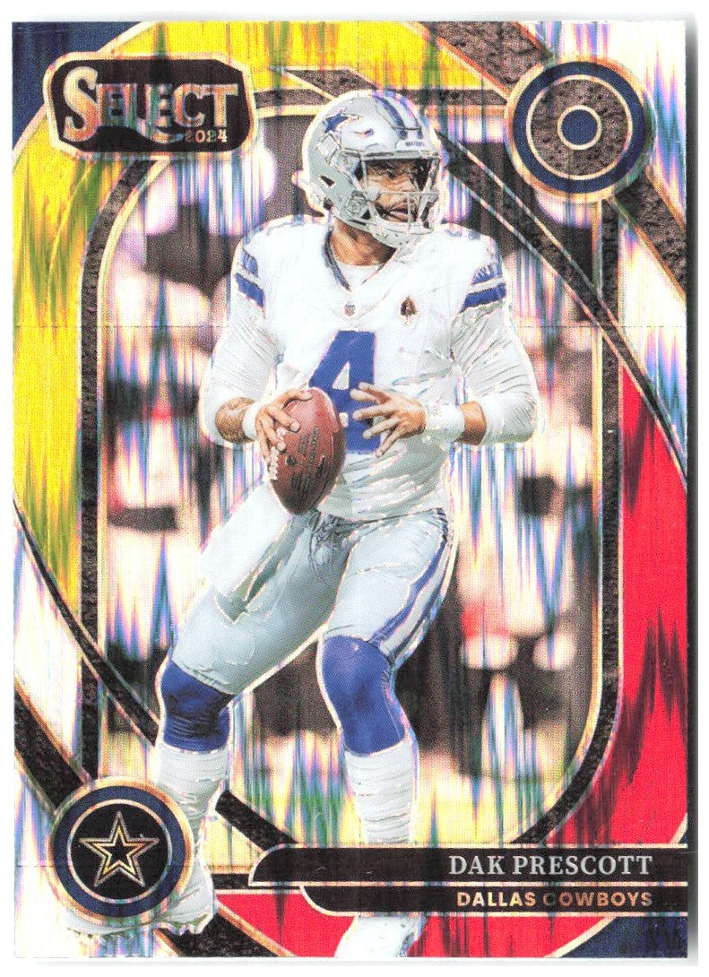 Dak Prescott Panini Select - Red & Yellow Prizm Shock 229 2024 Dallas Cowboys