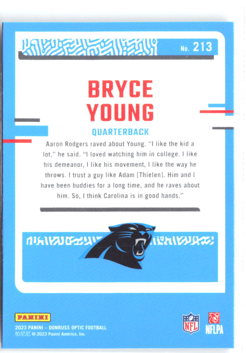 Bryce Young Donruss Optic 213 2023 Carolina Panthers RC