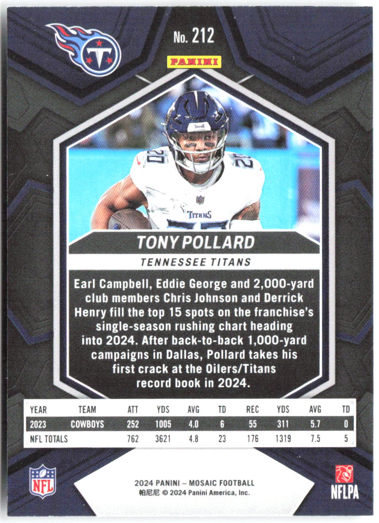 Tony Pollard Panini Mosaic 212 2024 Tennessee Titans