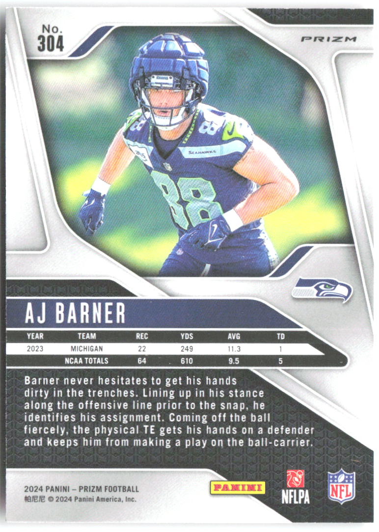 AJ Barner Panini Prizm - Pink 304 2024 Seattle Seahawks