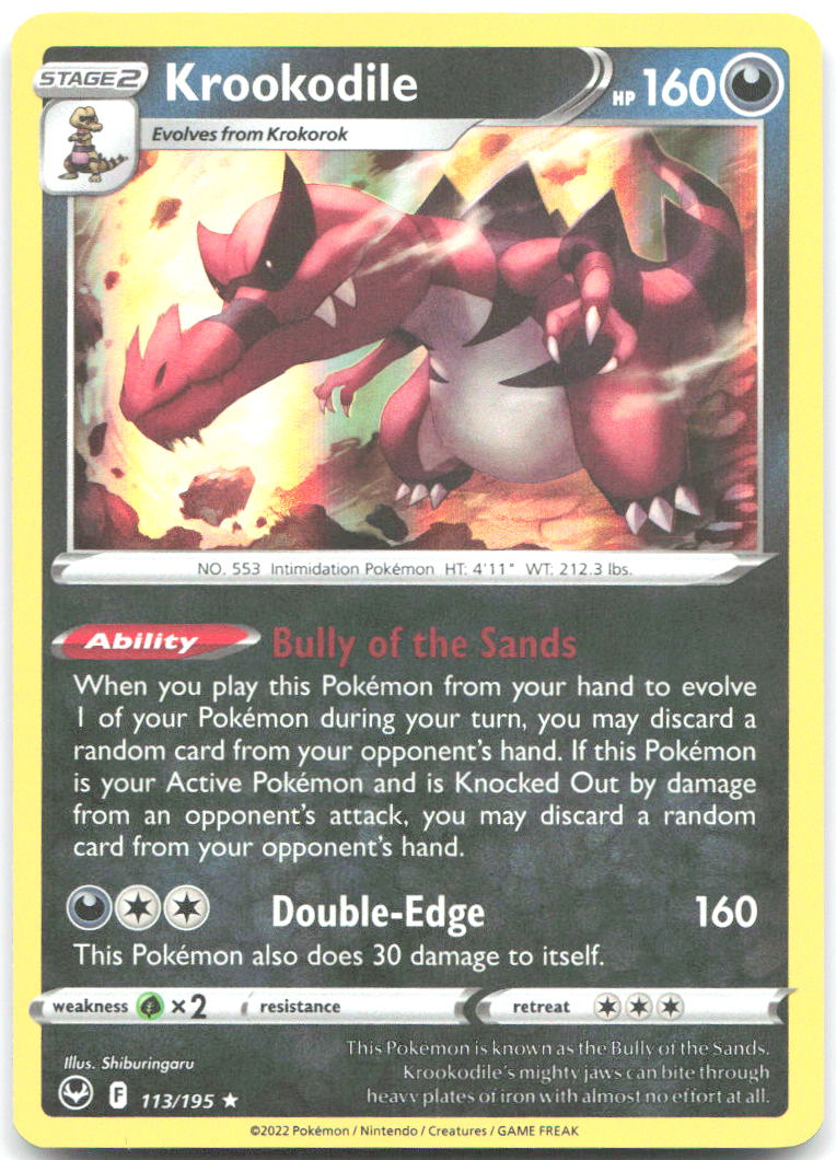 Krookodile Holo Rare SWSH12 Silver Tempest 113/195 NM Shiburingaru