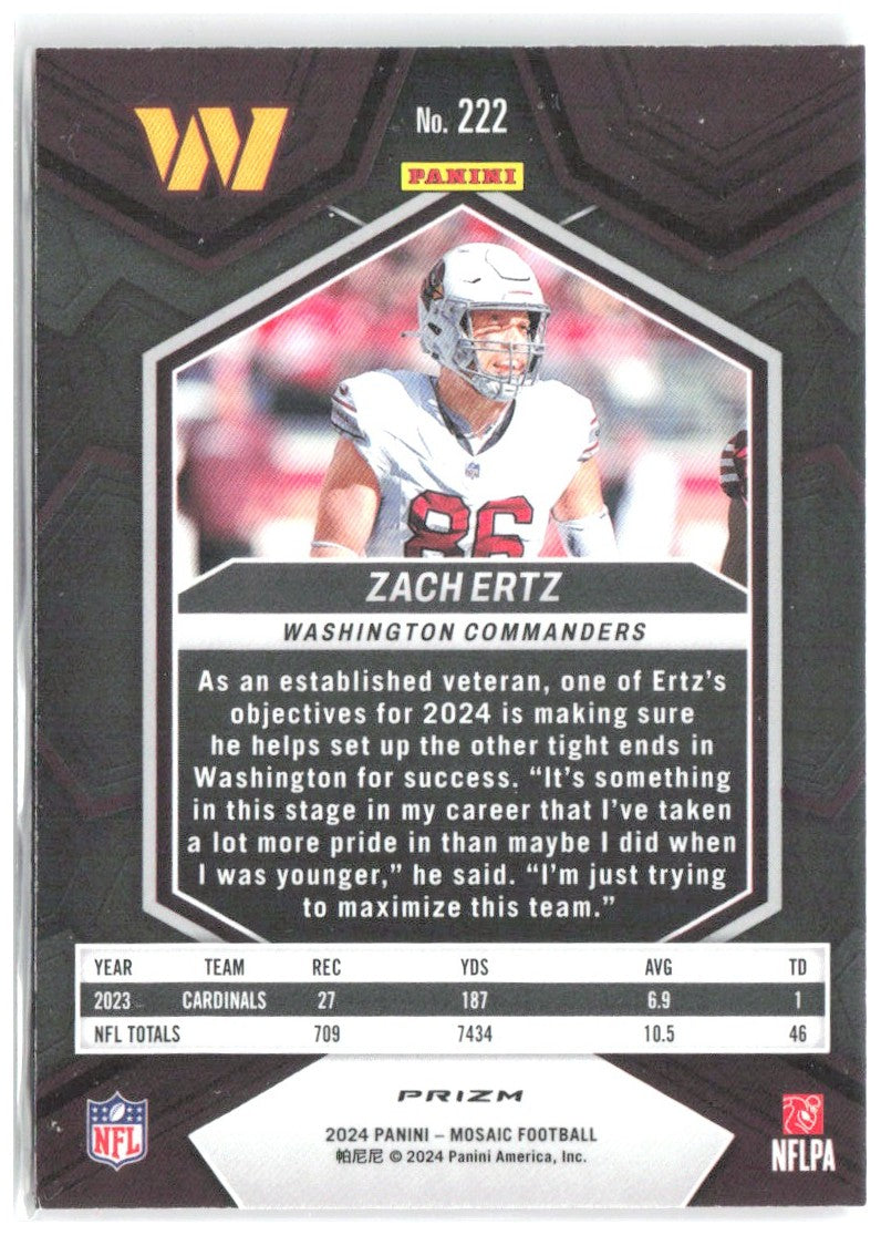 Zach Ertz Panini Mosaic - Mosaic Camo Pink 222 2024 Washington Commanders