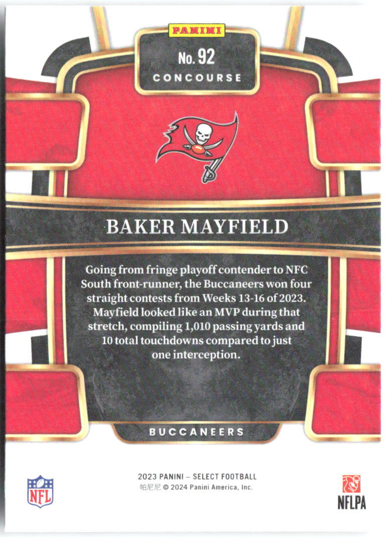Baker Mayfield Panini Select 92 2023 Tampa Bay Buccaneers
