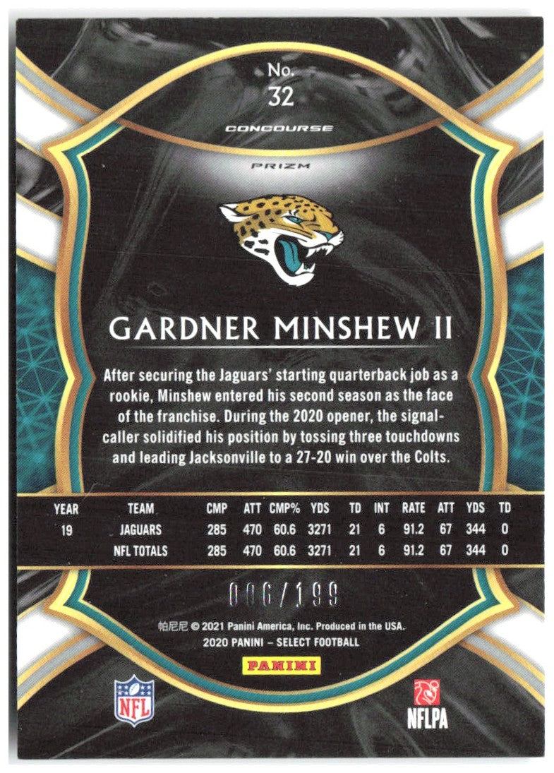 Gardner Minshew II Select - Tri-Color Prizm Die Cut 32 2020 Jacksonville Jaguars