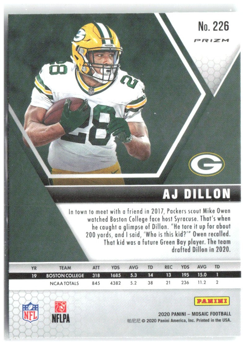 AJ Dillon Panini Mosaic - Prizm Green 226 2020 Green Bay Packers