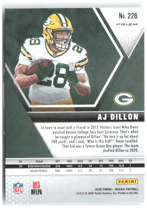 AJ Dillon Panini Mosaic - Prizm Green 226 2020 Green Bay Packers