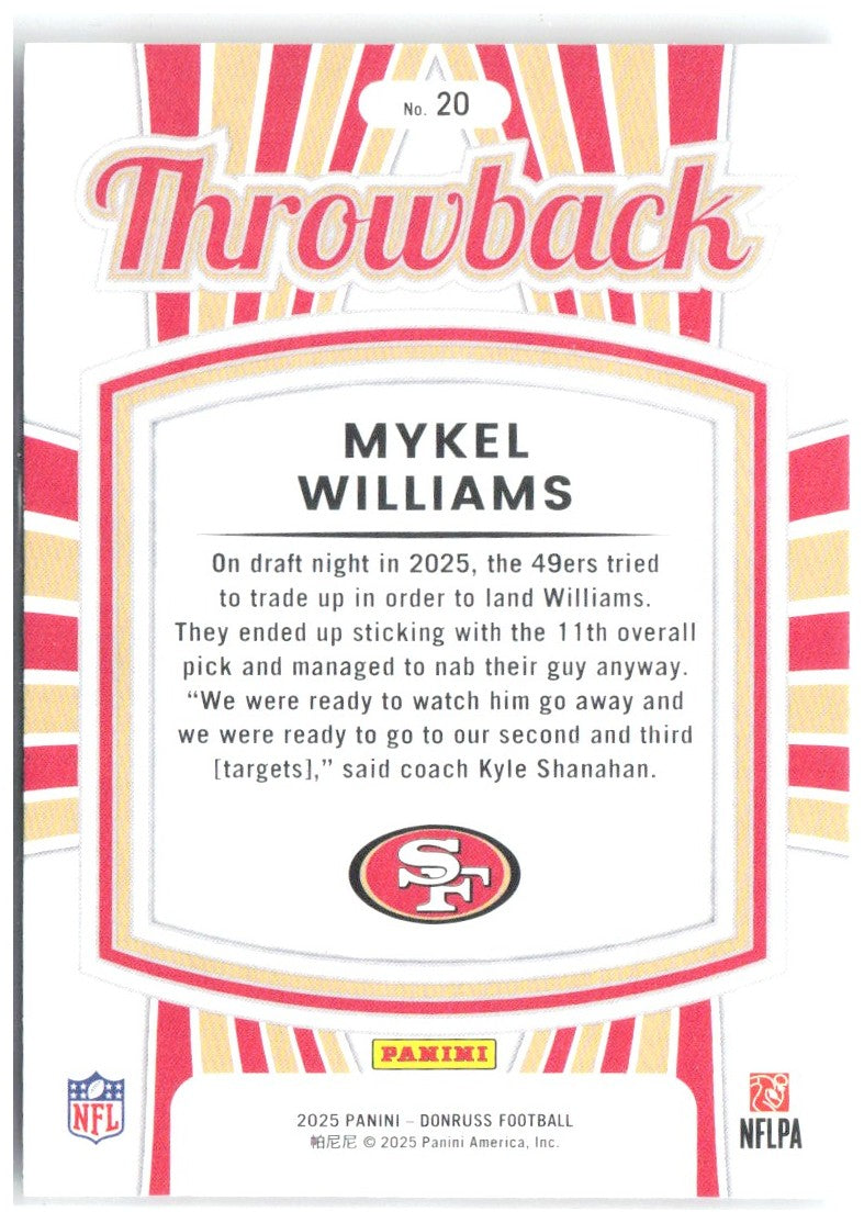 Mykel Williams Donruss - Rated Rookies Throwback 20 2025 San Francisco 49ers