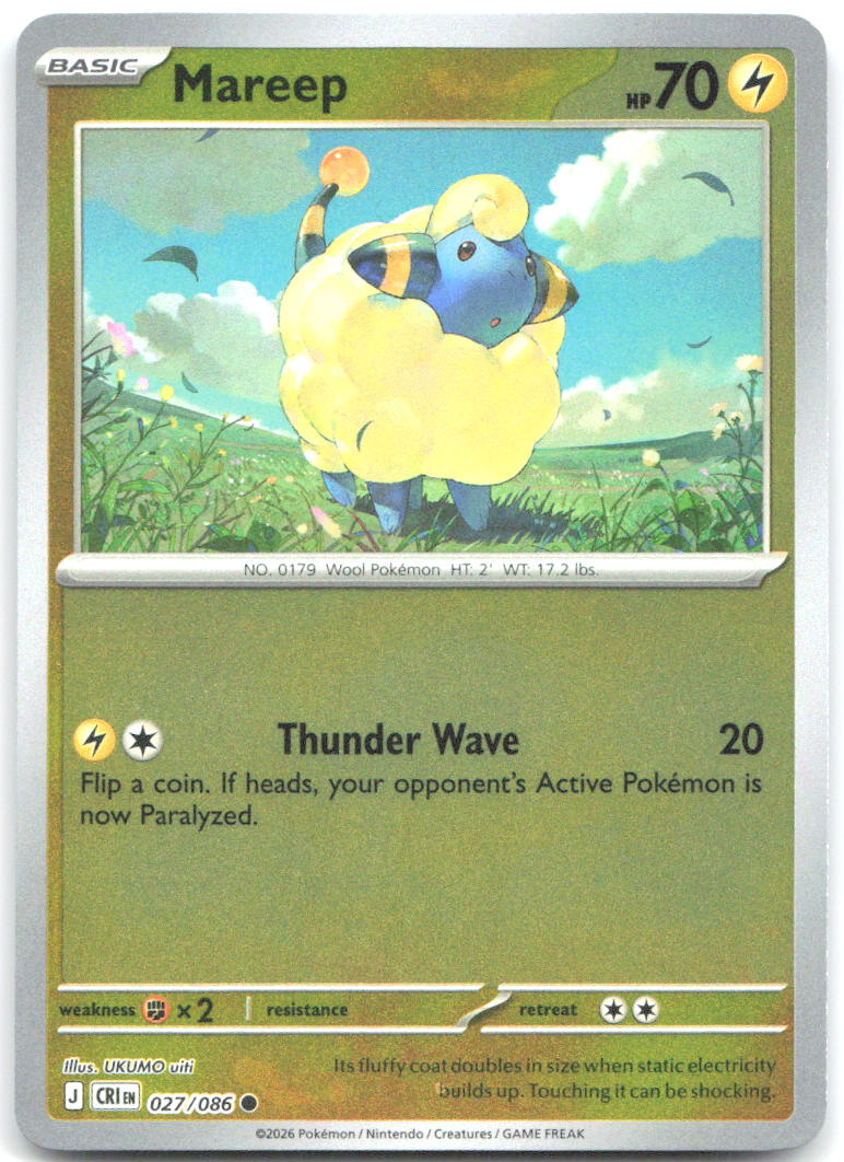 Mareep Reverse Holo Common ME04 Chaos Rising 027/086 NM UKUMO uiti