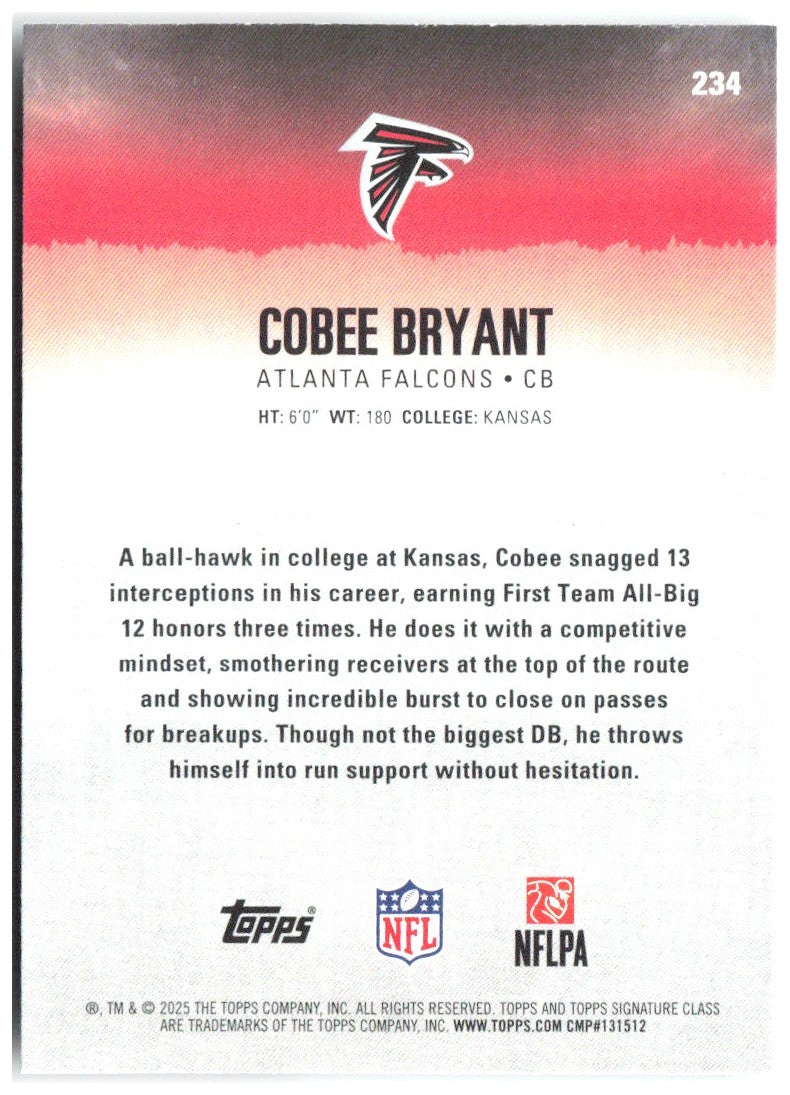 Cobee Bryant Topps Signature Class 234 2025 Atlanta Falcons RC