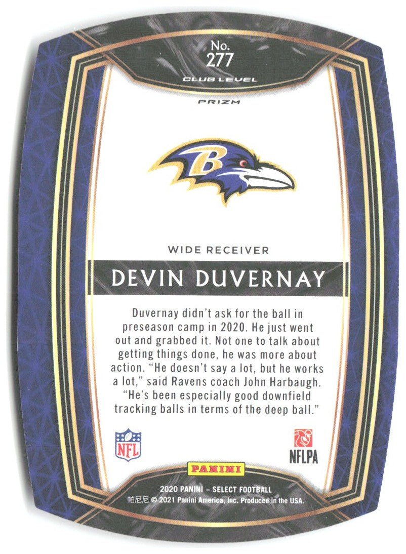 Devin Duvernay Panini Select - Purple Prizm Die Cut 277 2020 Baltimore Ravens