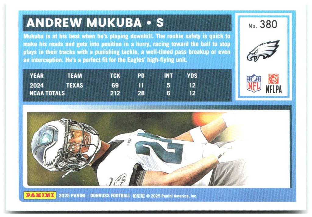 Andrew Mukuba Donruss - Press Proofs Green 380 2025 Philadelphia Eagles