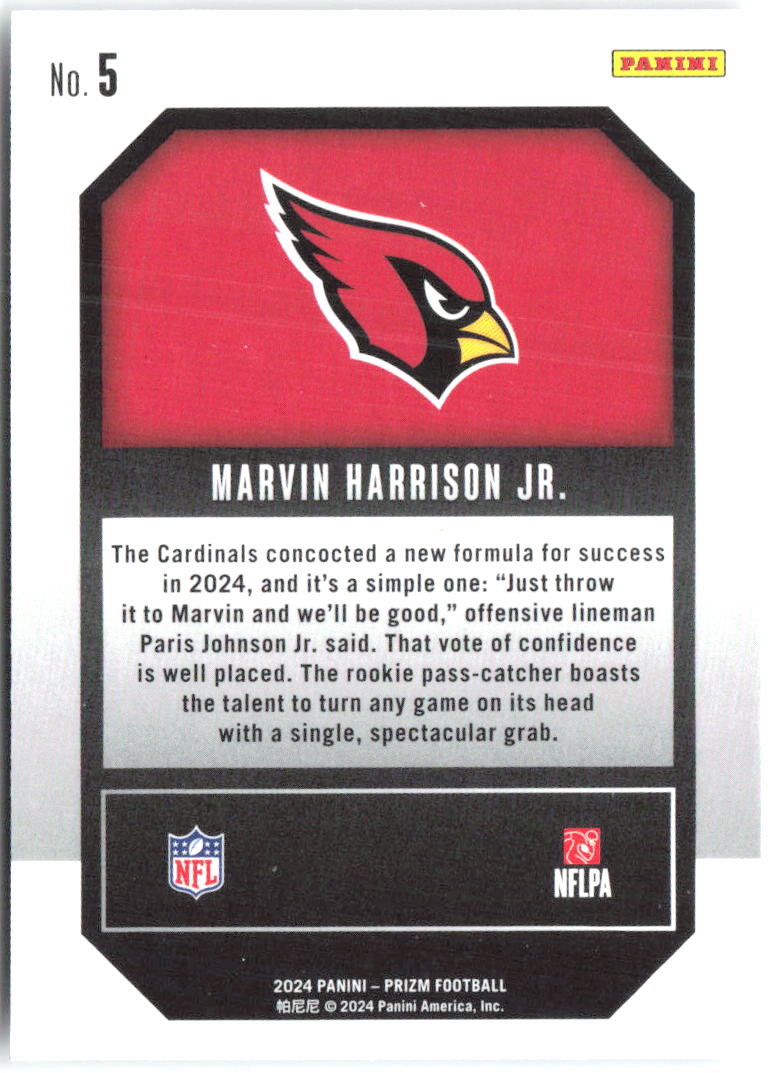 Marvin Harrison Jr. Panini Prizm - Emergent 5 2024 Arizona Cardinals