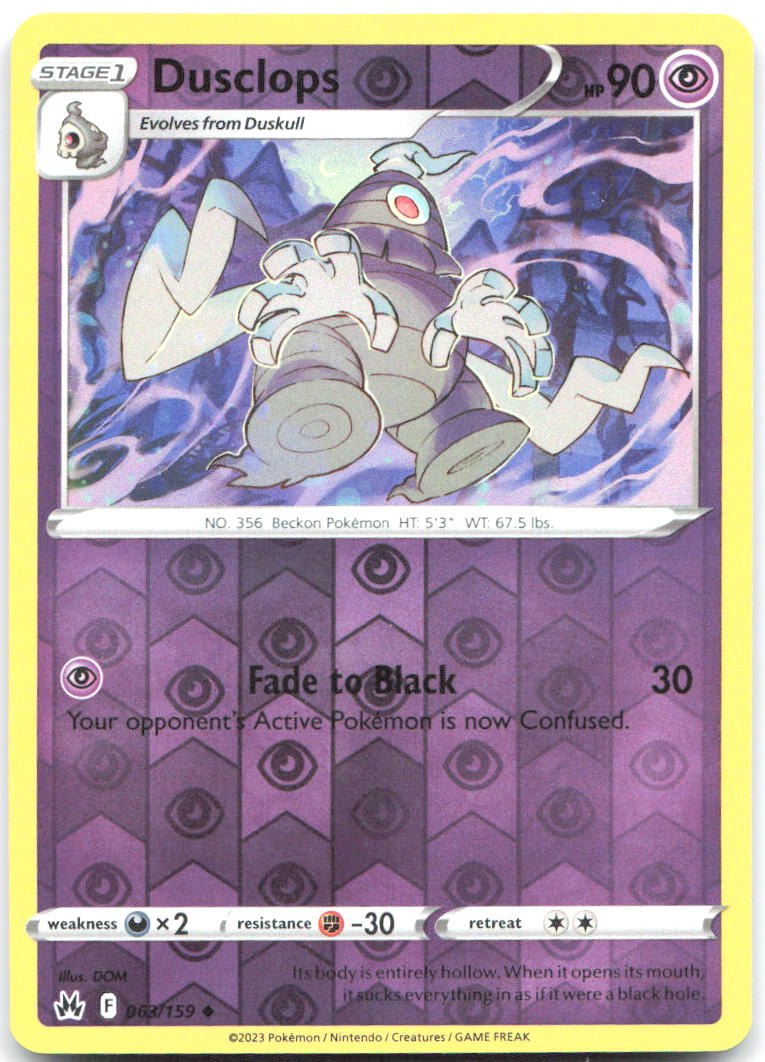 Dusclops Reverse Holo Uncommon SWSH Crown Zenith 063/159 NM DOM