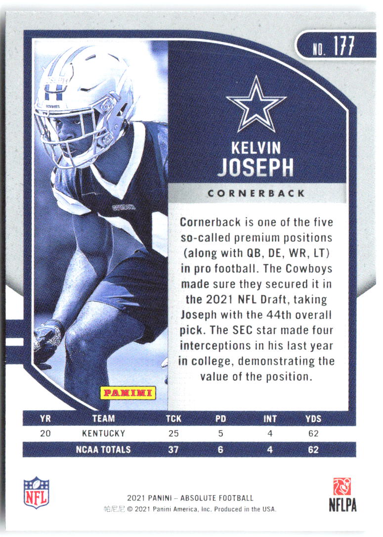 Kelvin Joseph Panini Absolute - Retail 177 2021 Dallas Cowboys RC