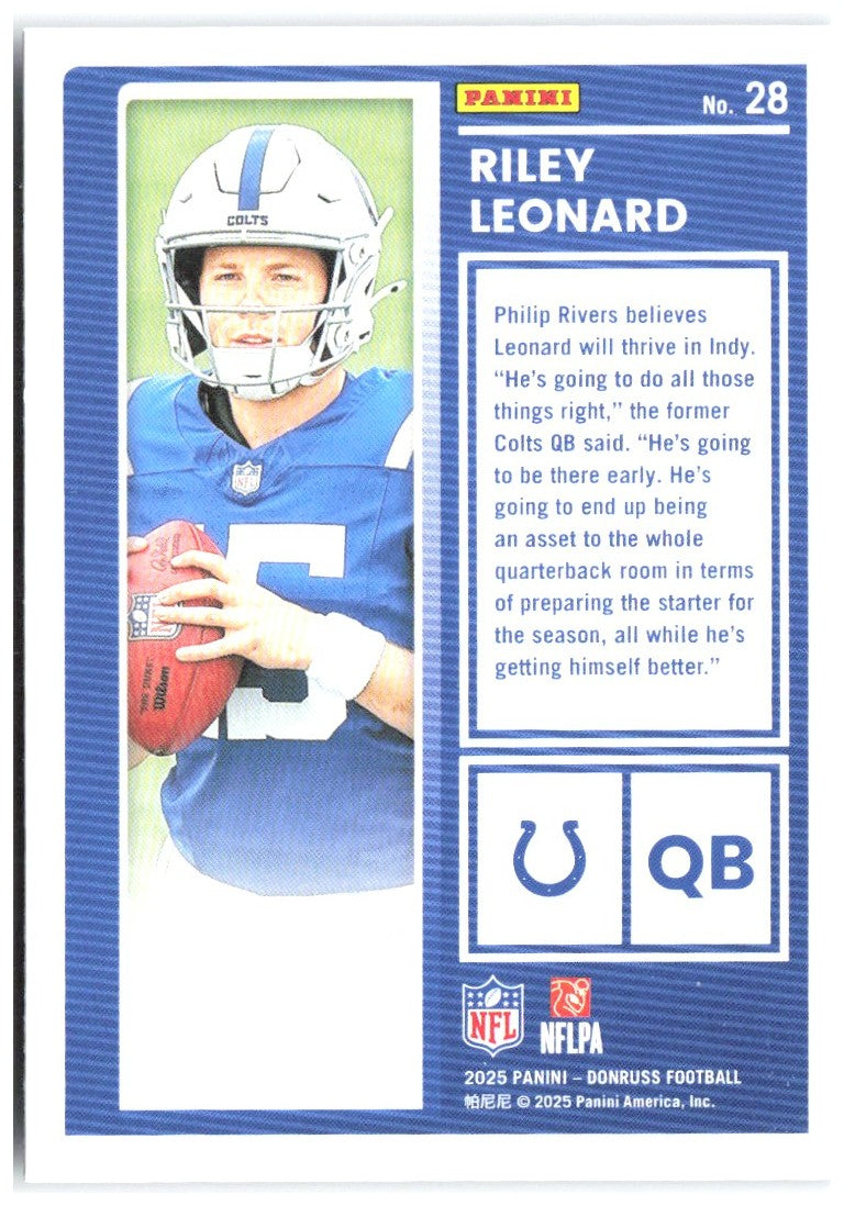 Riley Leonard Donruss - The Rookies 28 2025 Indianapolis Colts