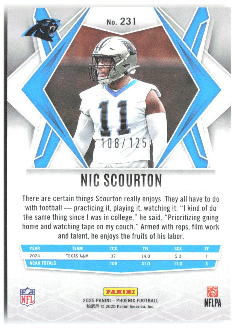 Nic Scourton Panini Phoenix - Yellow Lava Prizm 231 2025 Carolina Panthers /125