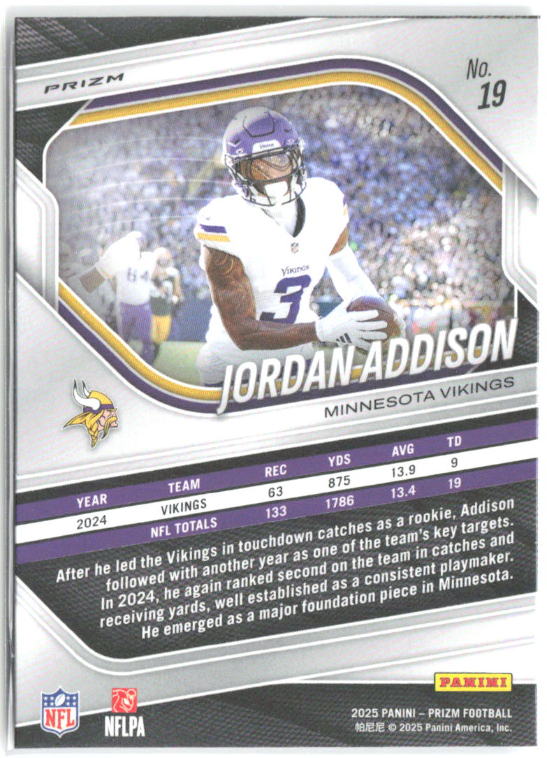 Jordan Addison Panini Prizm - Lazer 19 2025 Minnesota Vikings