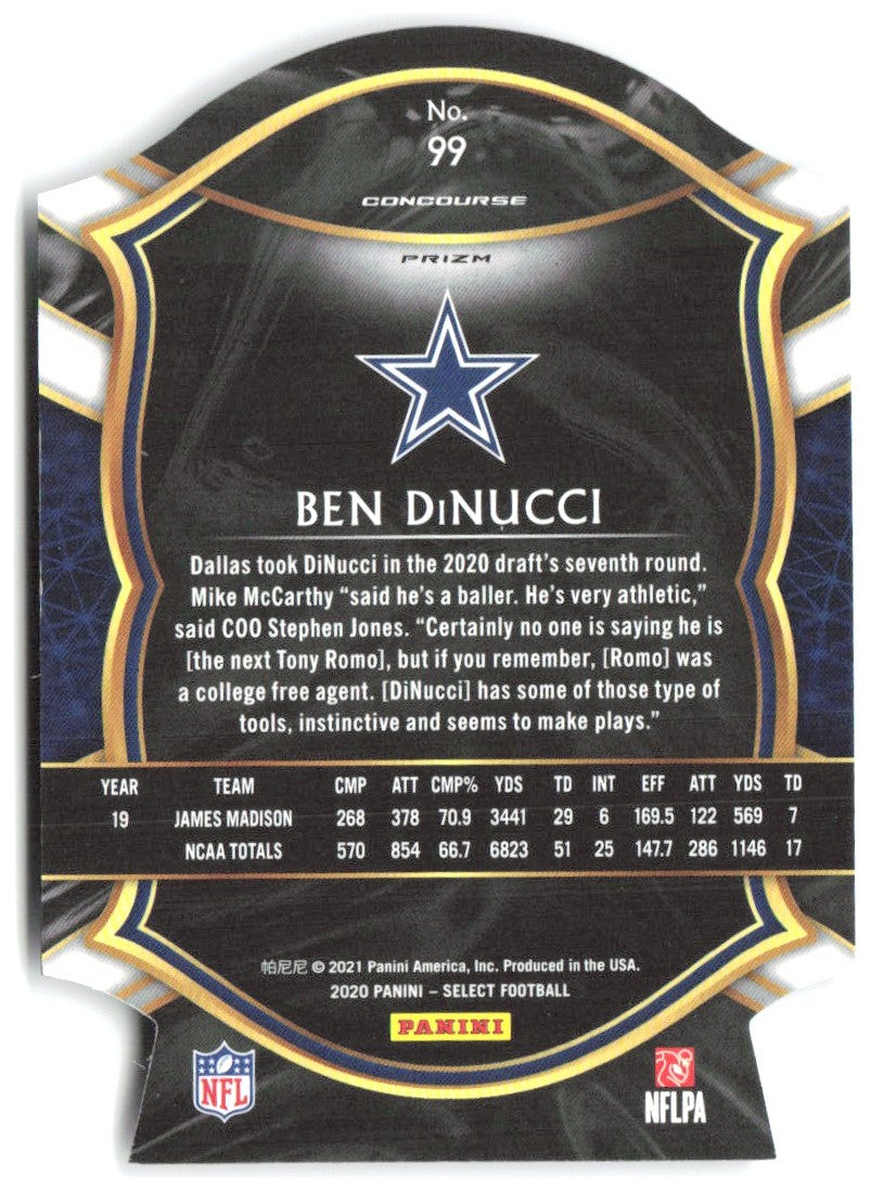 Ben DiNucci Panini Select - Purple Prizm Die Cut 99 2020 Dallas Cowboys