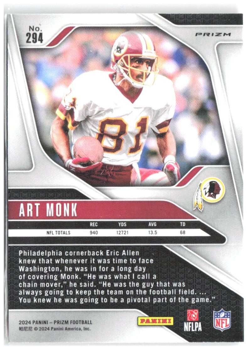 Art Monk Panini Prizm - Lazer 294 2024 Washington Redskins