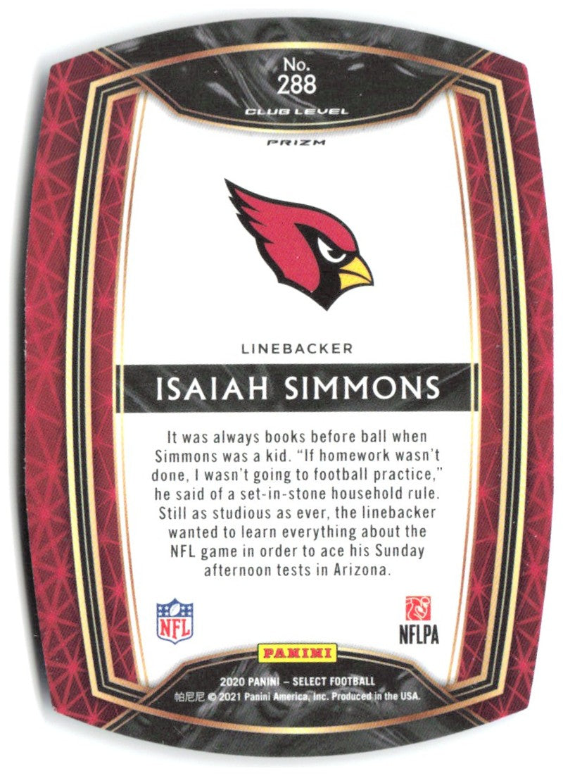 Isaiah Simmons Panini Select - Blue Prizm Die Cut 288 2020 Arizona Cardinals