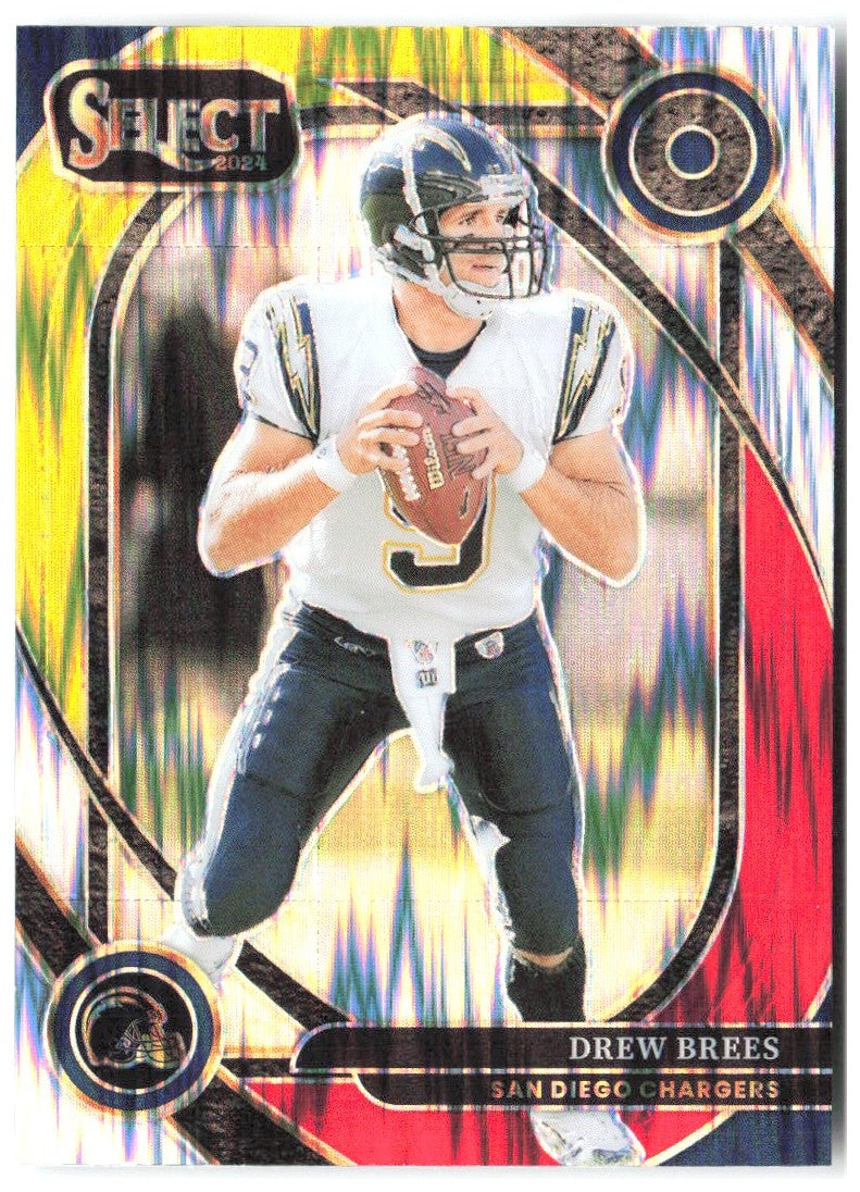 Drew Brees Panini Select - Red & Yellow Prizm Shock 253 2024 San Diego Chargers