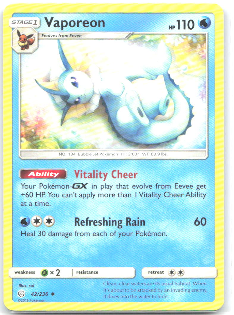 Vaporeon Uncommon SM Cosmic Eclipse 42/236 NM sui
