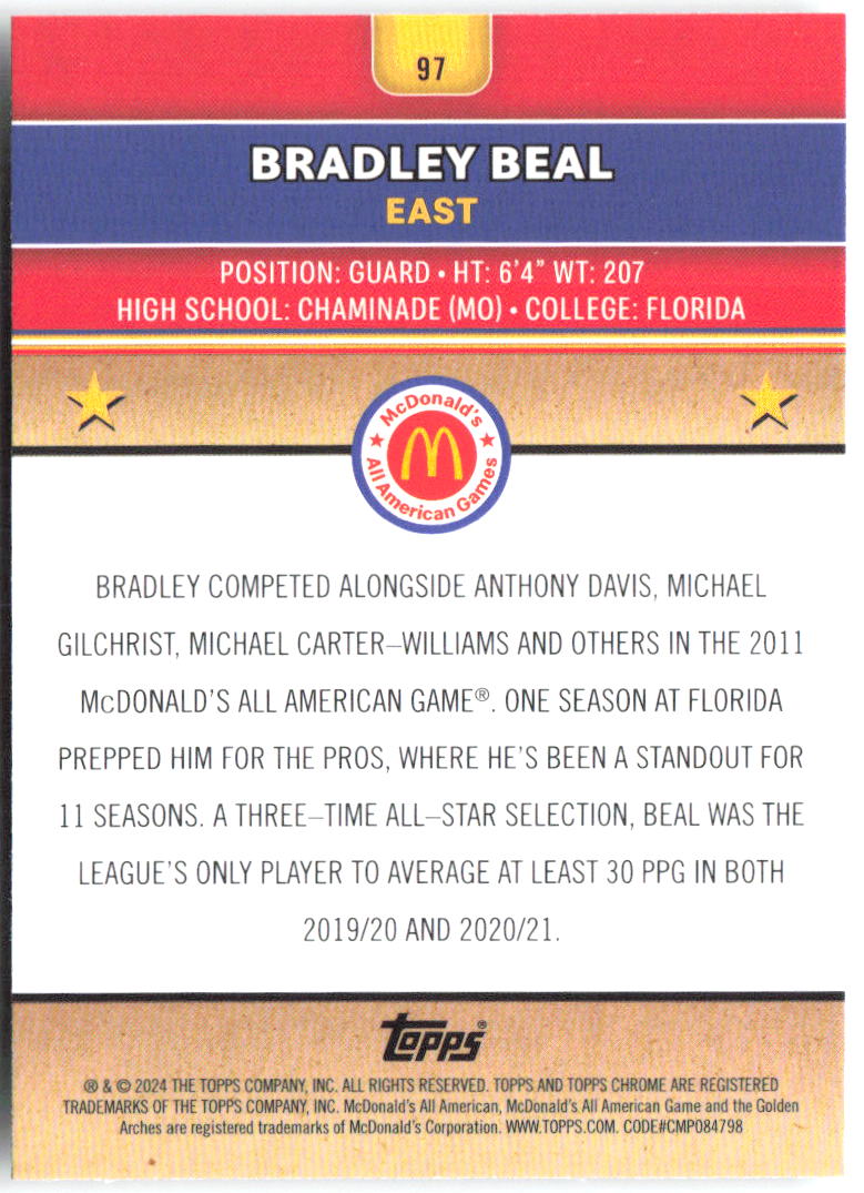 Bradley Beal Topps Chrome McDonald's All-American 97 2024