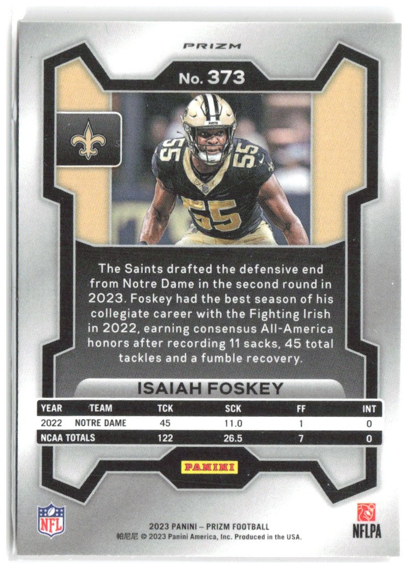 Isaiah Foskey Panini Prizm - Lazer 373 2023 New Orleans Saints