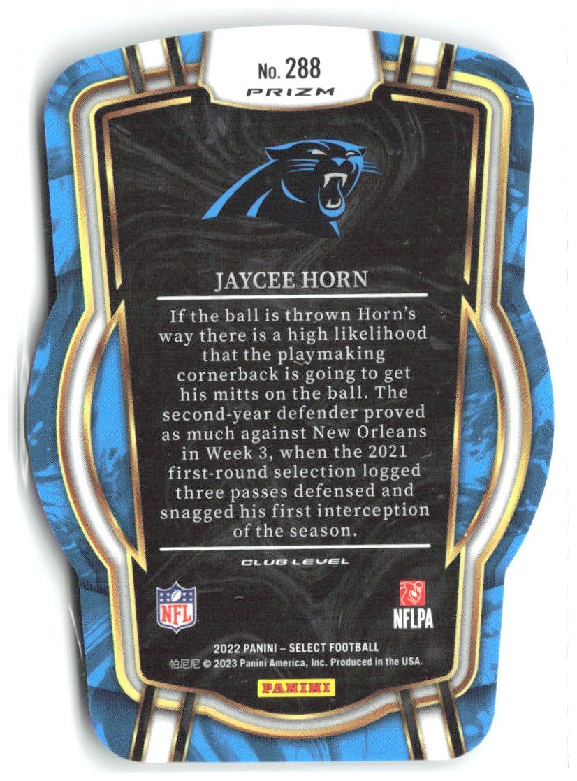 Jaycee Horn Select - Black and Green Prizm Die Cut 288 2022 Carolina Panthers