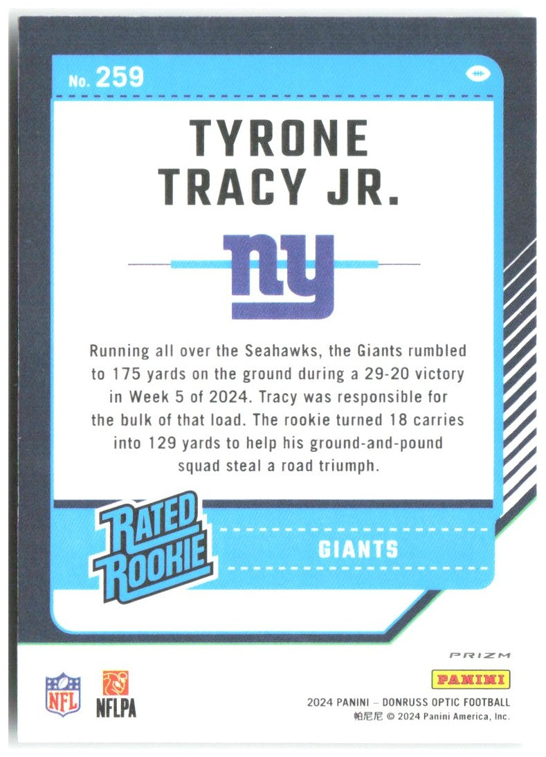 Tyrone Tracy Jr. Donruss Optic - Green Hyper 259 2024 New York Giants