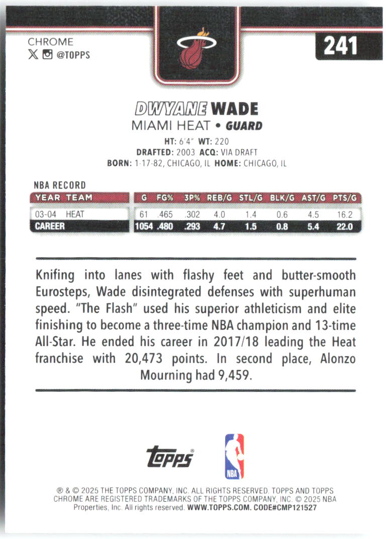 Dwyane Wade Topps Chrome 241 2025-26 Miami Heat