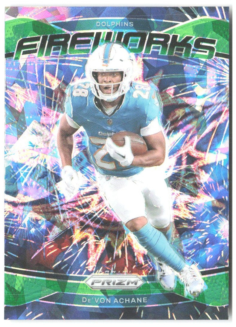 De'Von Achane Panini Prizm - Fireworks Green Ice Prizm 12 2024 Miami Dolphins