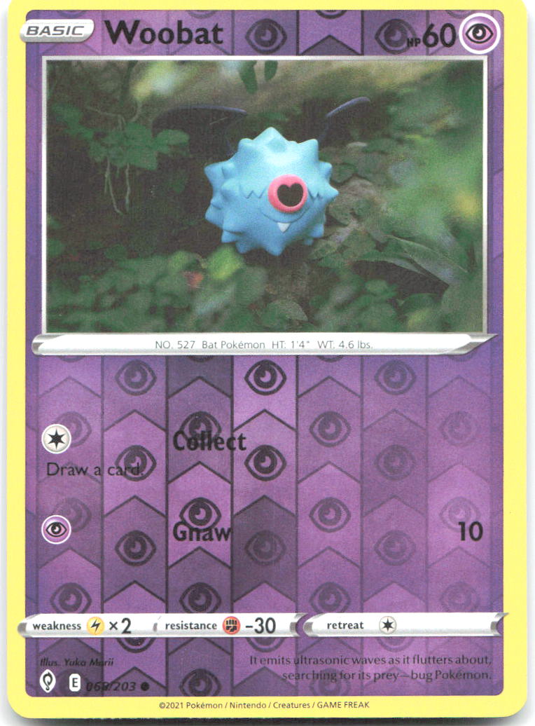 Woobat Reverse Holo Common SWSH07 Evolving Skies 068/203 NM Yuka Morii