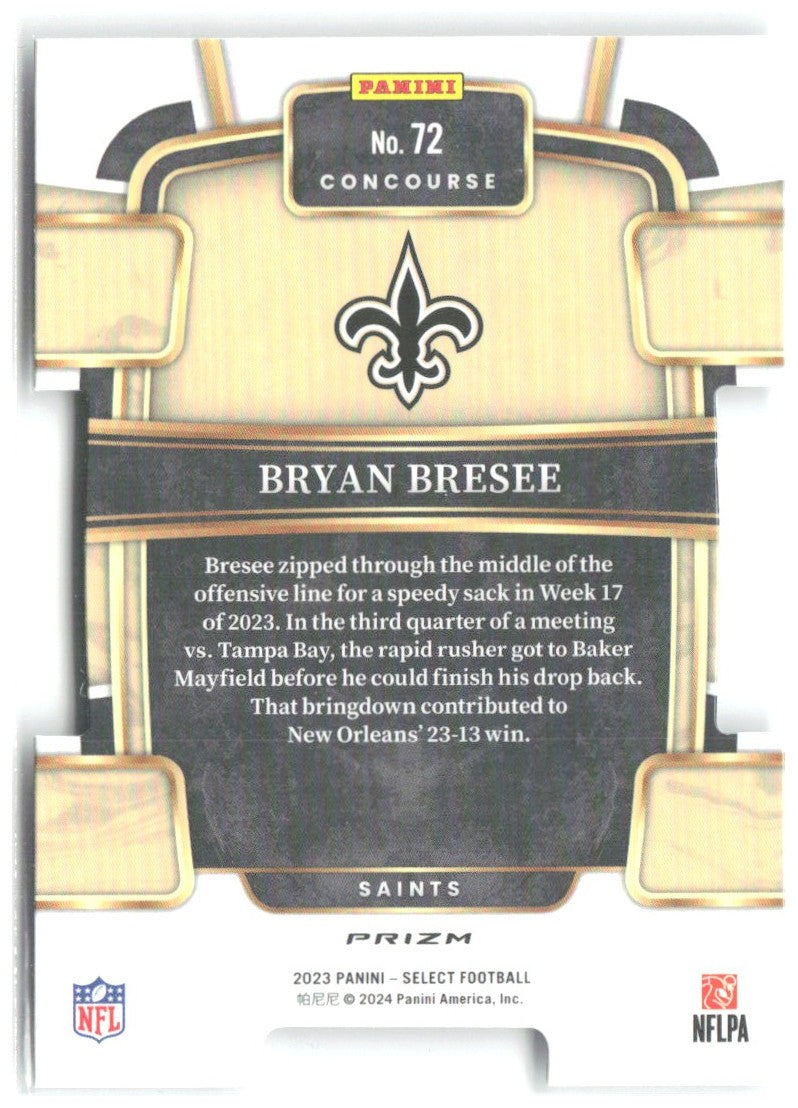 Bryan Bresee Panini Select - Silver Prizms Die Cuts 72 2023 New Orleans Saints