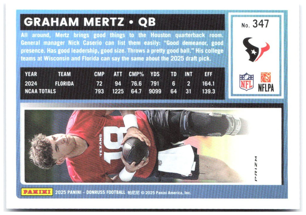 Graham Mertz Donruss - Optic Rated Rookies Blue Scope 347 2025 Houston Texans
